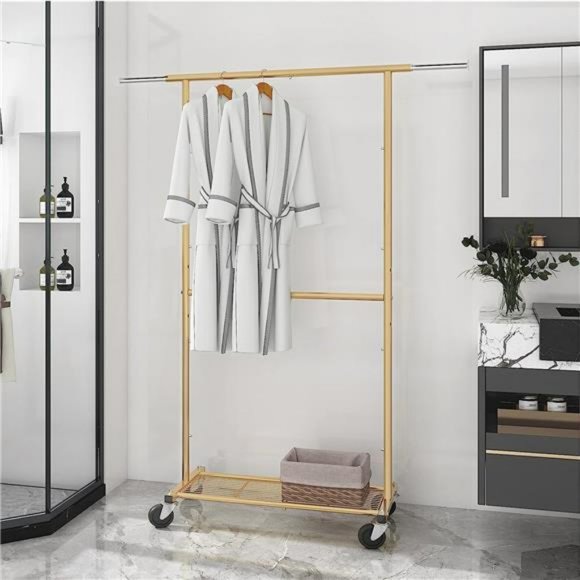 Standard Clothing Garment Rack with Wheels, Extendable, Golden Yellow - Picture 5 of 7